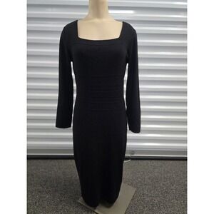 Almost Famous Black Square Neck Long Sleeve Knit Sheath Dress 1X